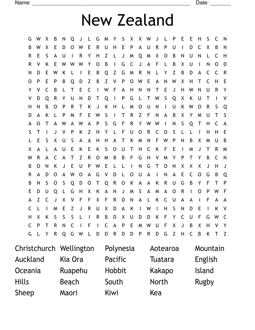 New Zealand Word Search