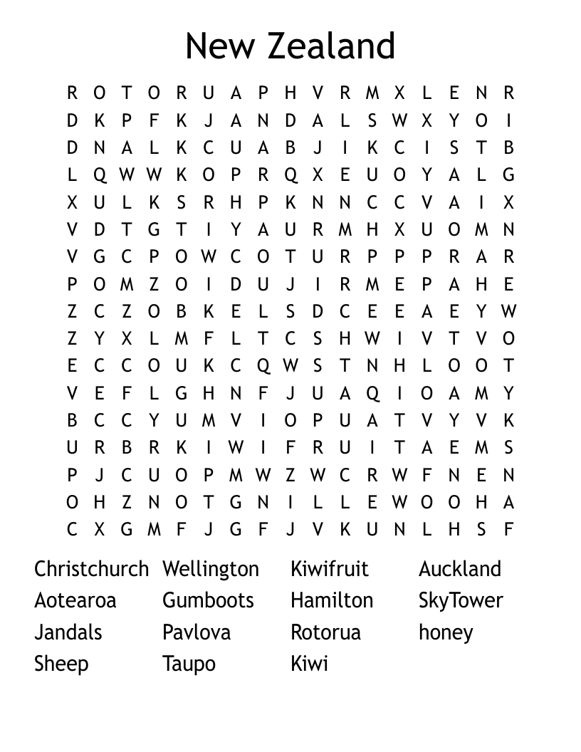 New Zealand Word Search
