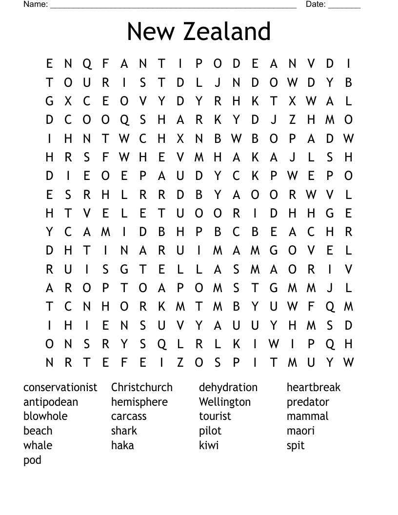 New Zealand Word Search