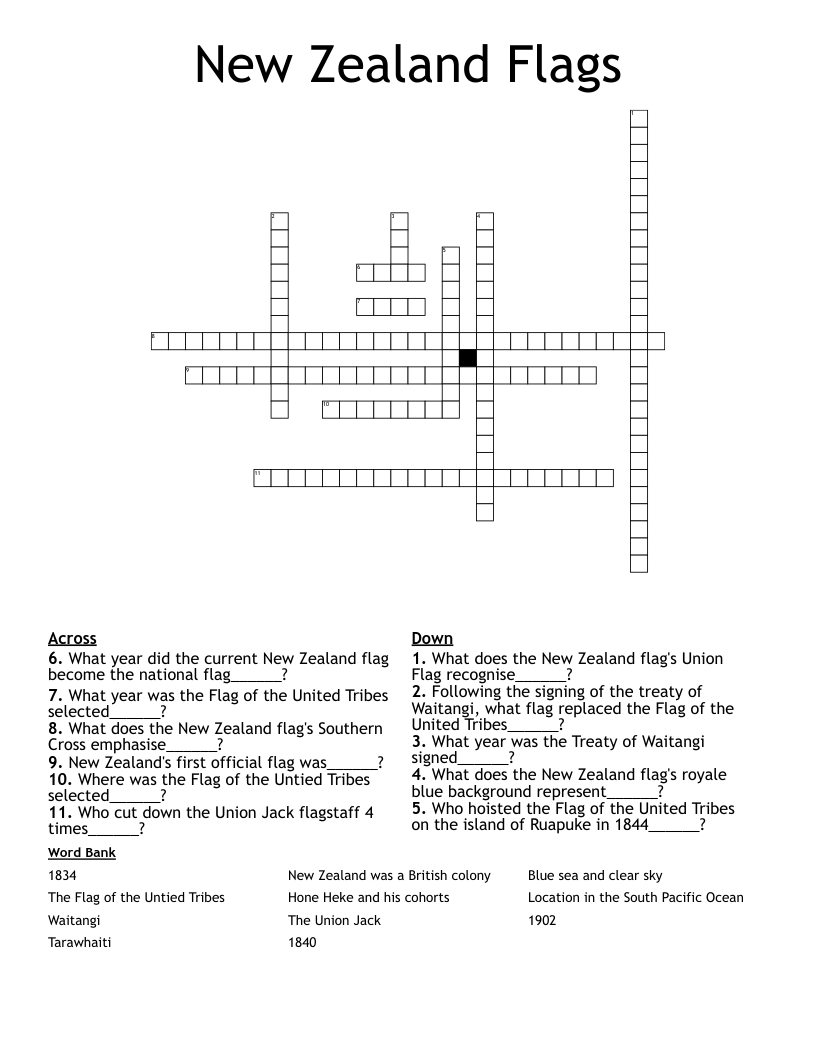 New Zealand Flags Crossword