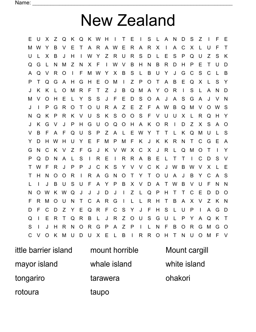 New Zealand  Word Search