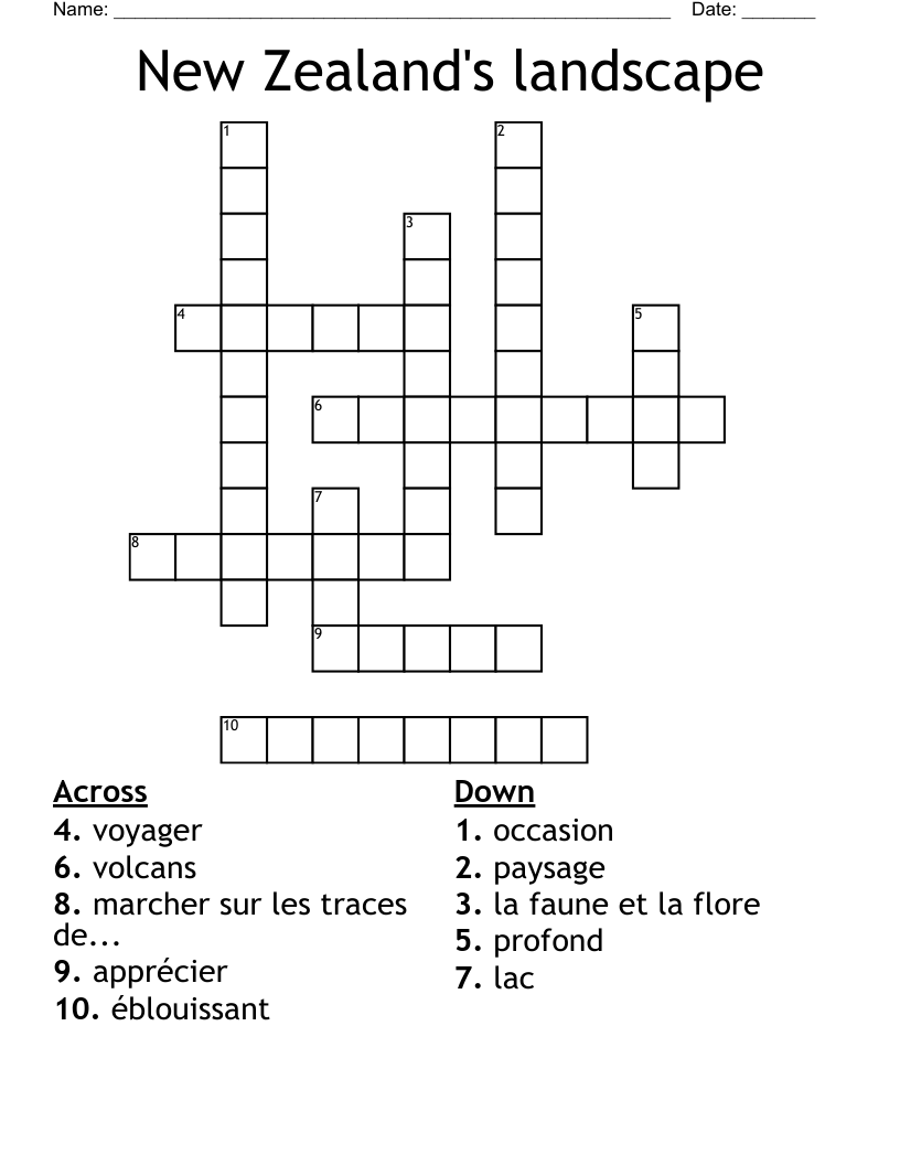 New Zealand's landscape  Crossword