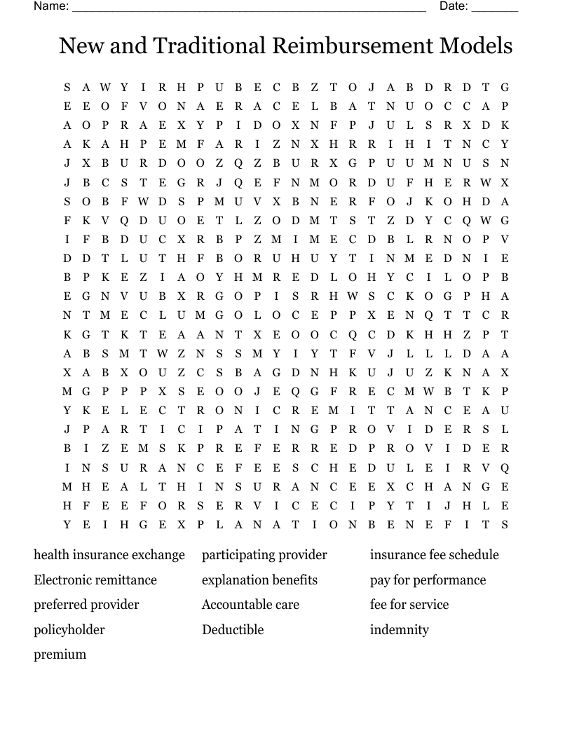 New and Traditional Reimbursement Models Word Search
