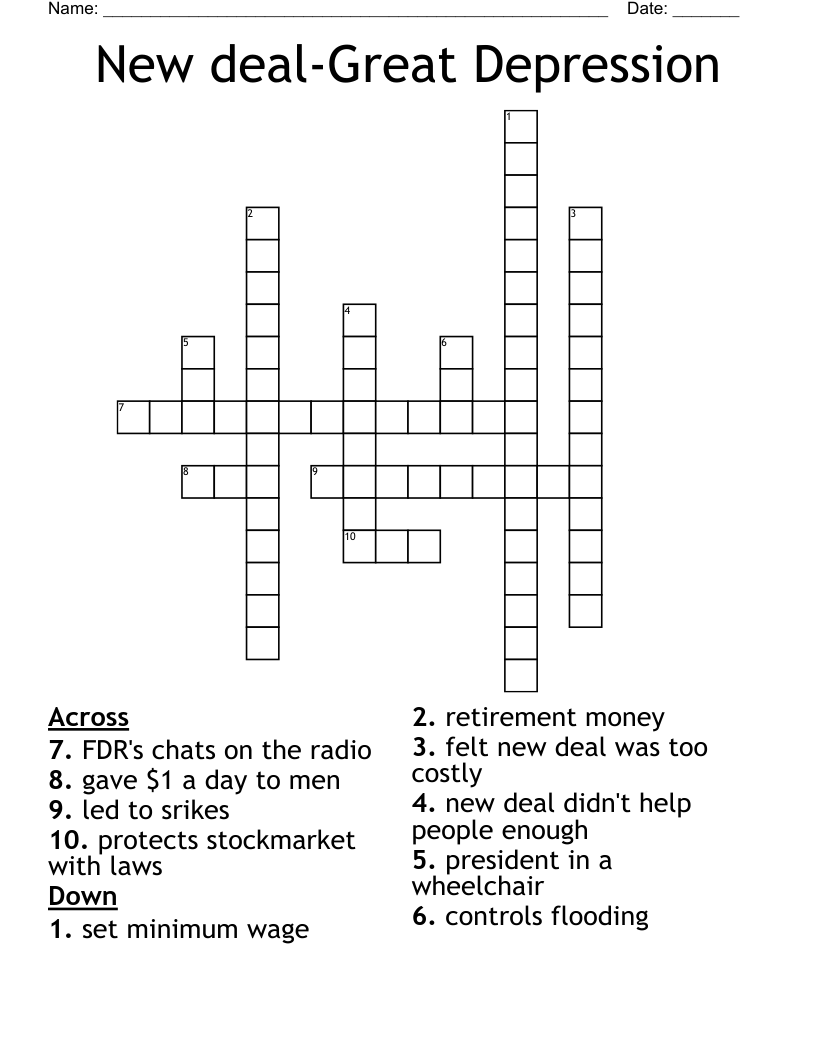 New deal-Great Depression Crossword