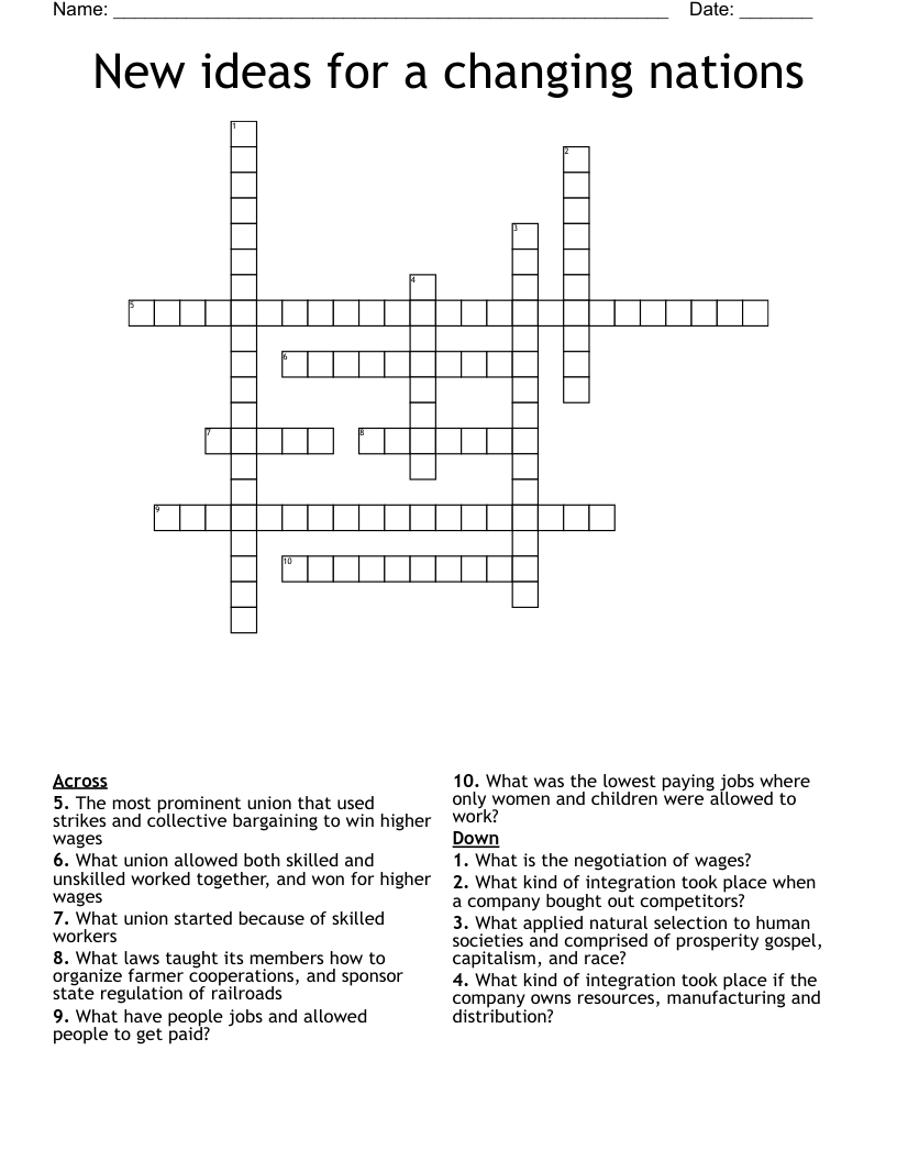 New ideas for a changing nations Crossword