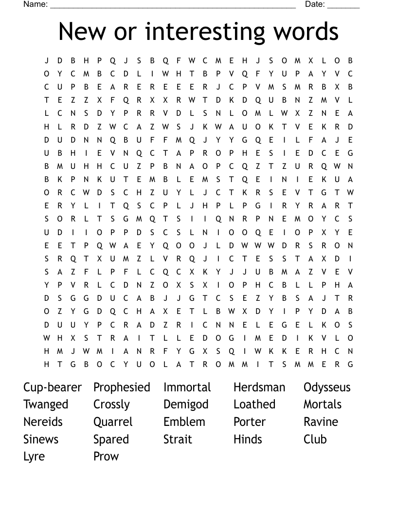 New or interesting words Word Search