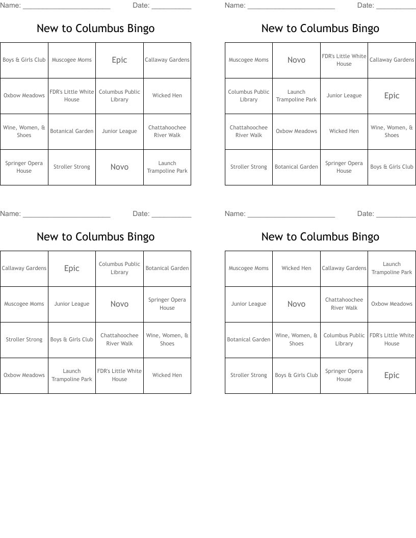 New to Columbus Bingo