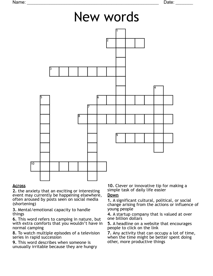 New words Crossword