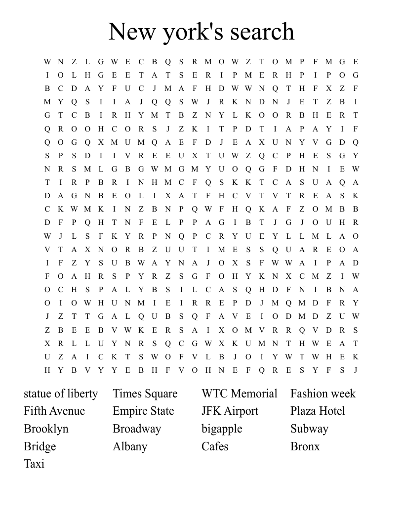 New york's search Word Search