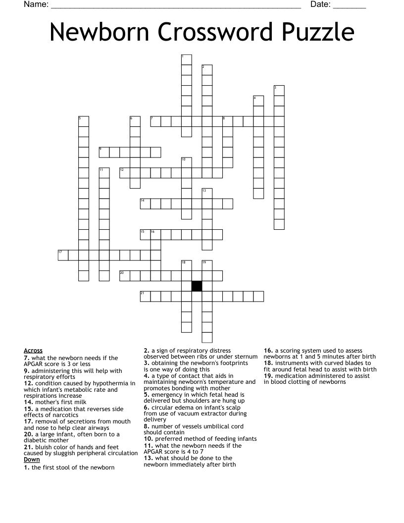 Newborn Crossword Puzzle