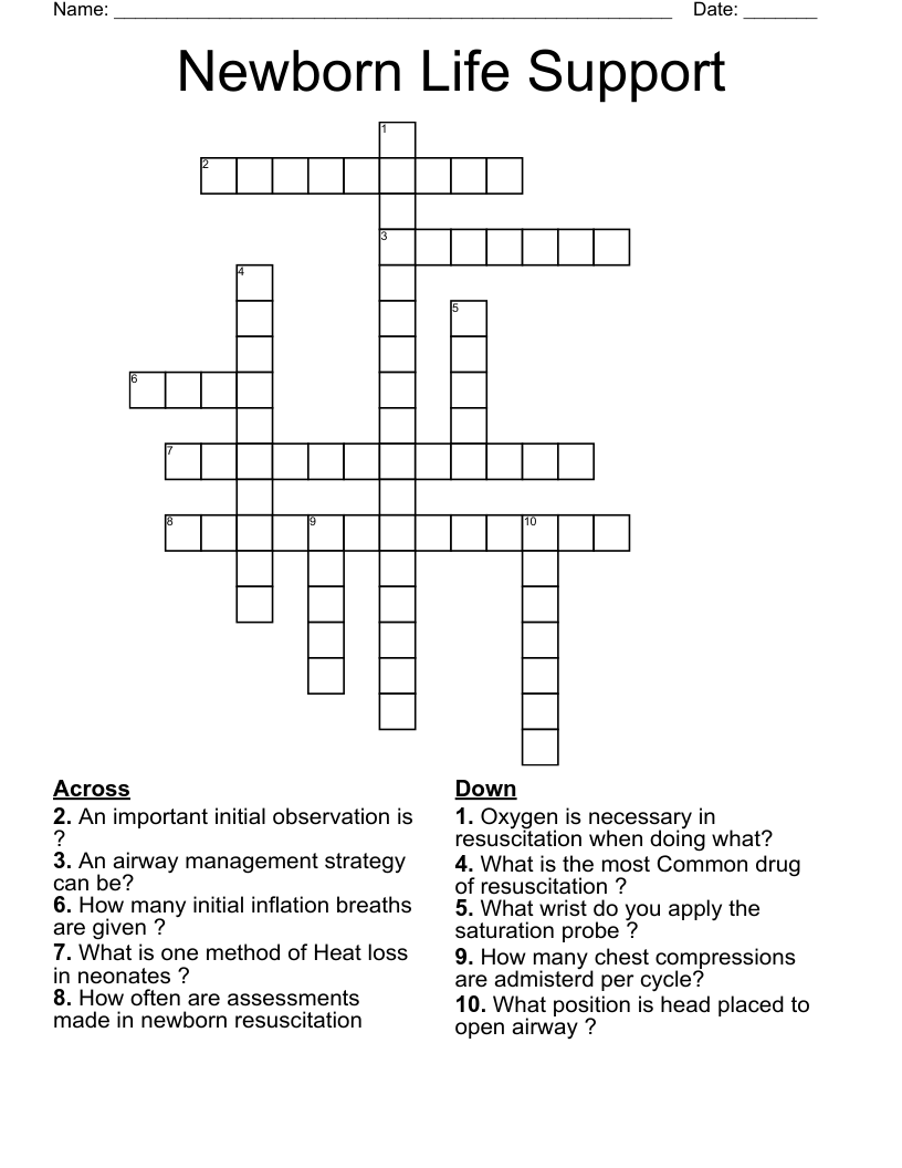 Newborn Life Support Crossword