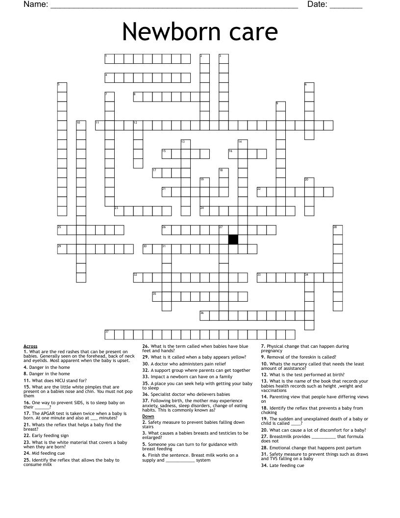 Newborn care Crossword