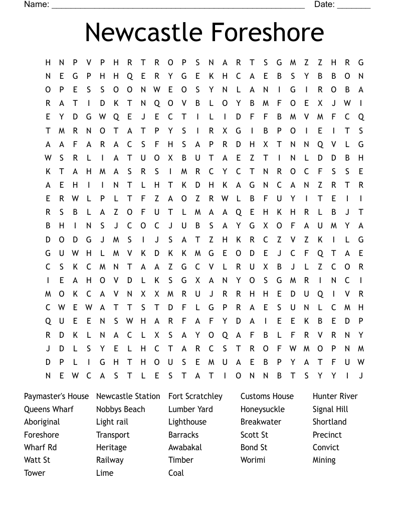 Newcastle Foreshore Word Search