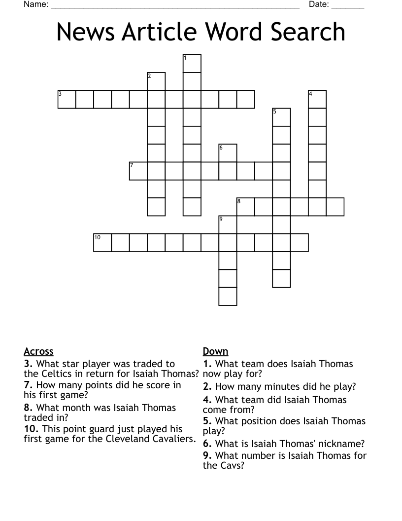 News Article Word Search  Crossword