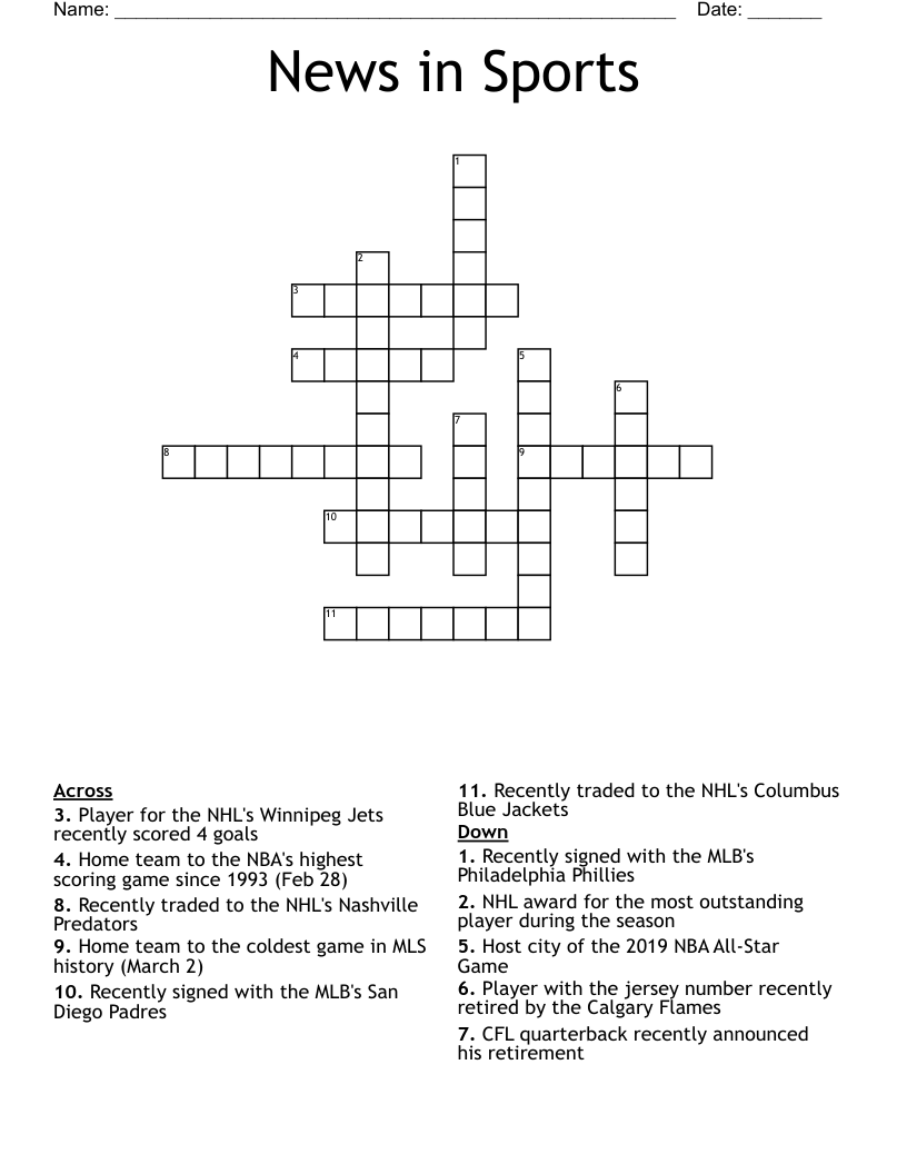 News in Sports Crossword