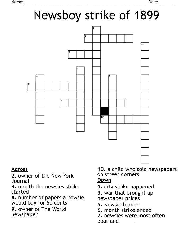 Newsboy strike of 1899 Crossword