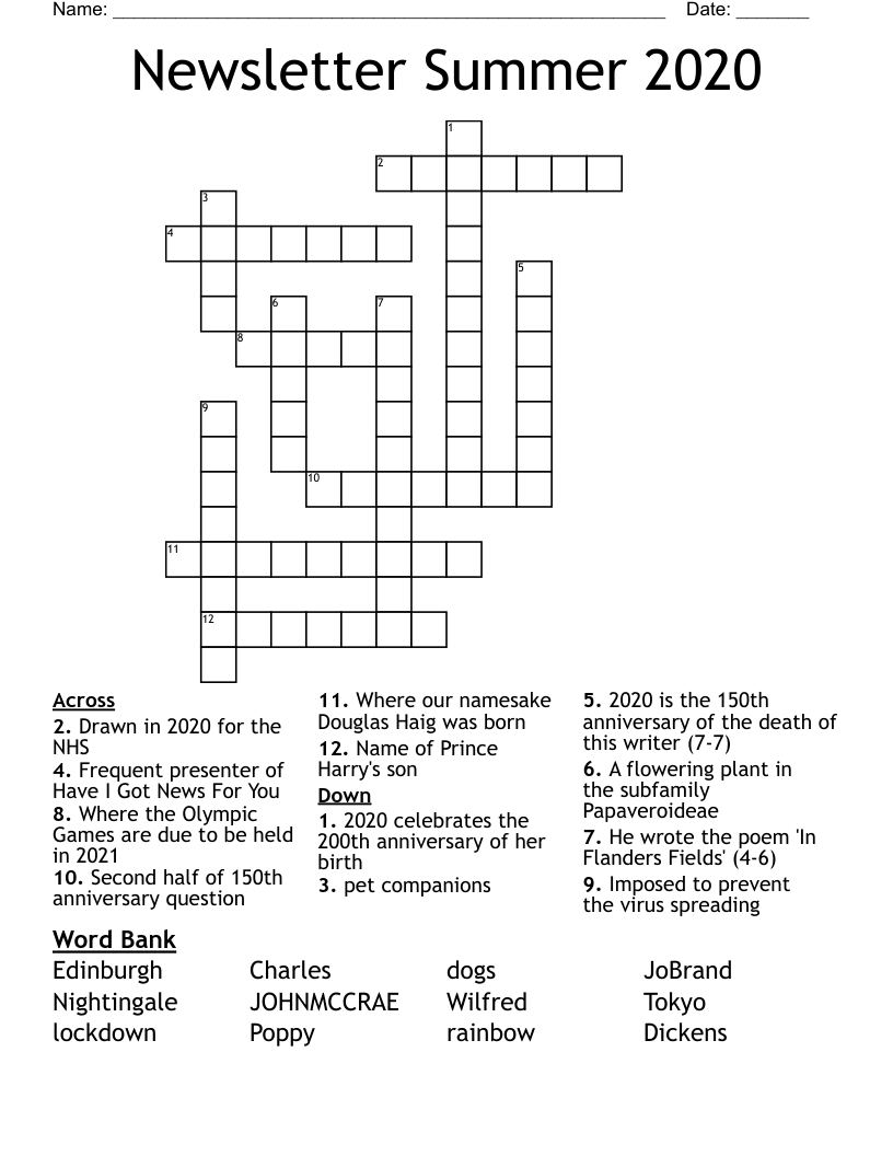 Newsletter Summer 2020 Crossword