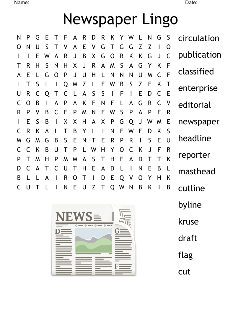 Newspaper Lingo Word Search