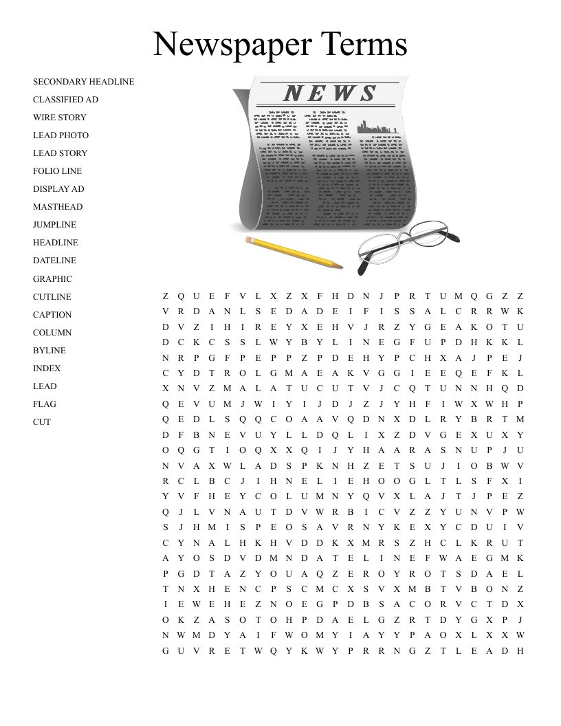 Newspaper Terms Word Search