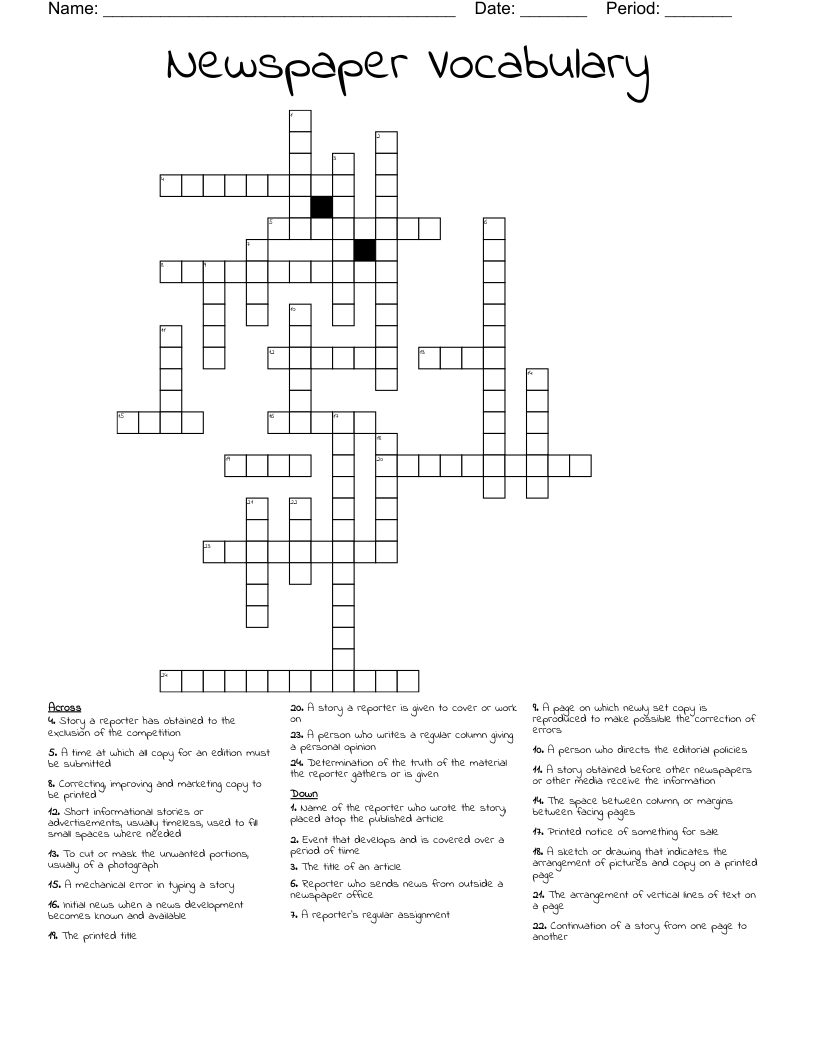 Newspaper Vocabulary Crossword