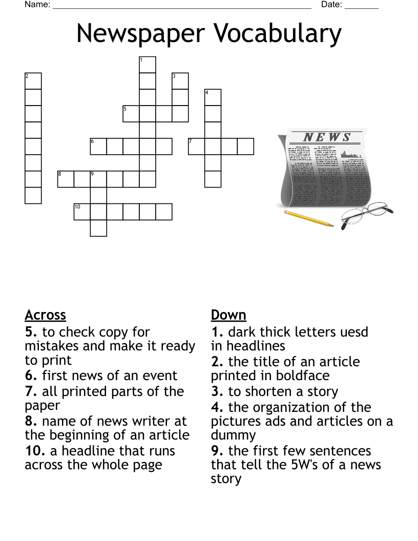 Newspaper Vocabulary  Crossword