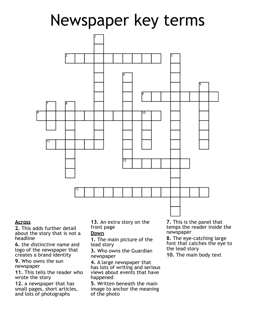 Newspaper key terms  Crossword