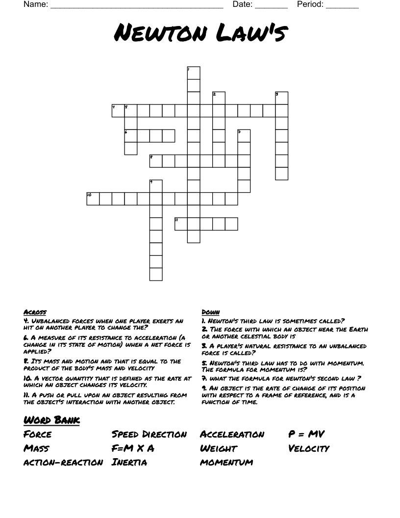 Newton Law's  Crossword