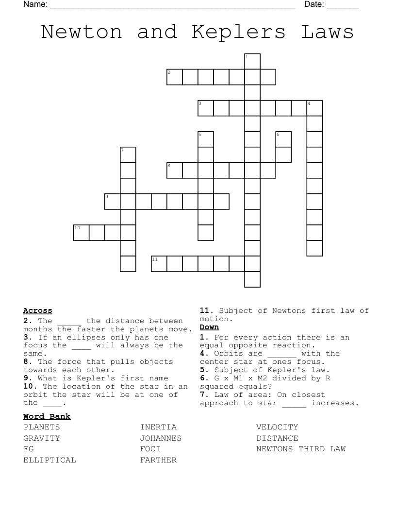 Newton and Keplers Laws Crossword
