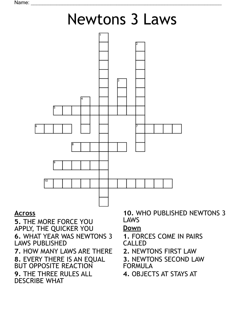 Newtons 3 Laws Crossword