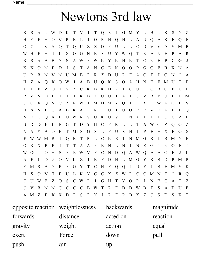 Newtons 3rd law Word Search