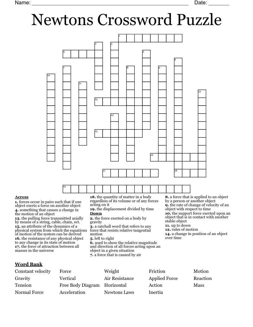Newtons Crossword Puzzle