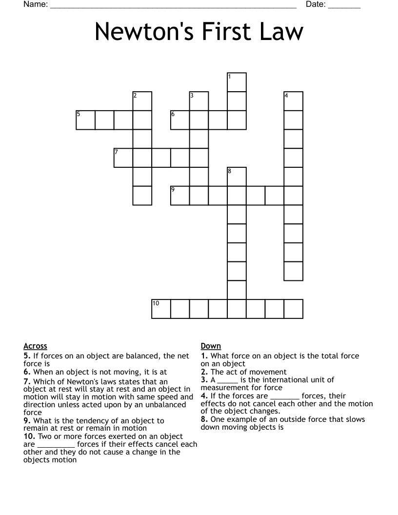 Newton's First Law Crossword