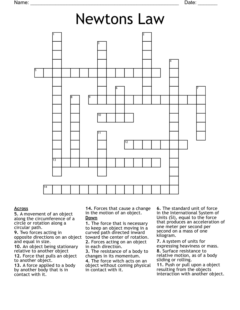 Newtons Law Crossword