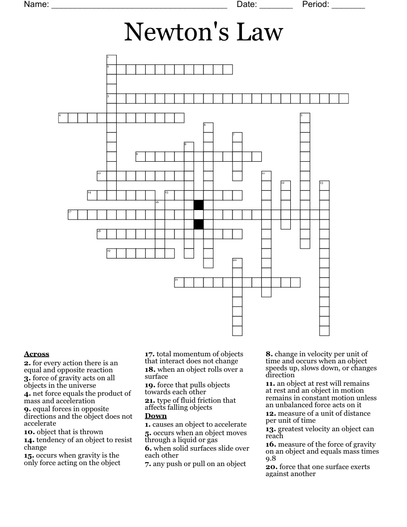 Newton's Law Crossword