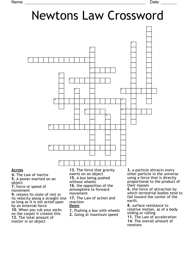 Newtons Law Crossword