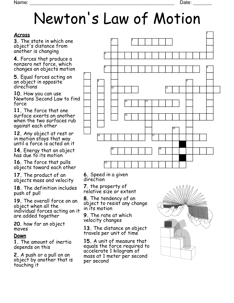 Newton's Law of Motion Crossword