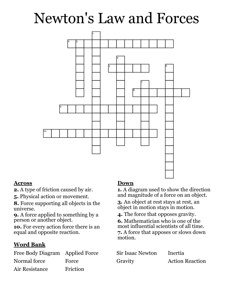 Newton's Law and Forces Crossword