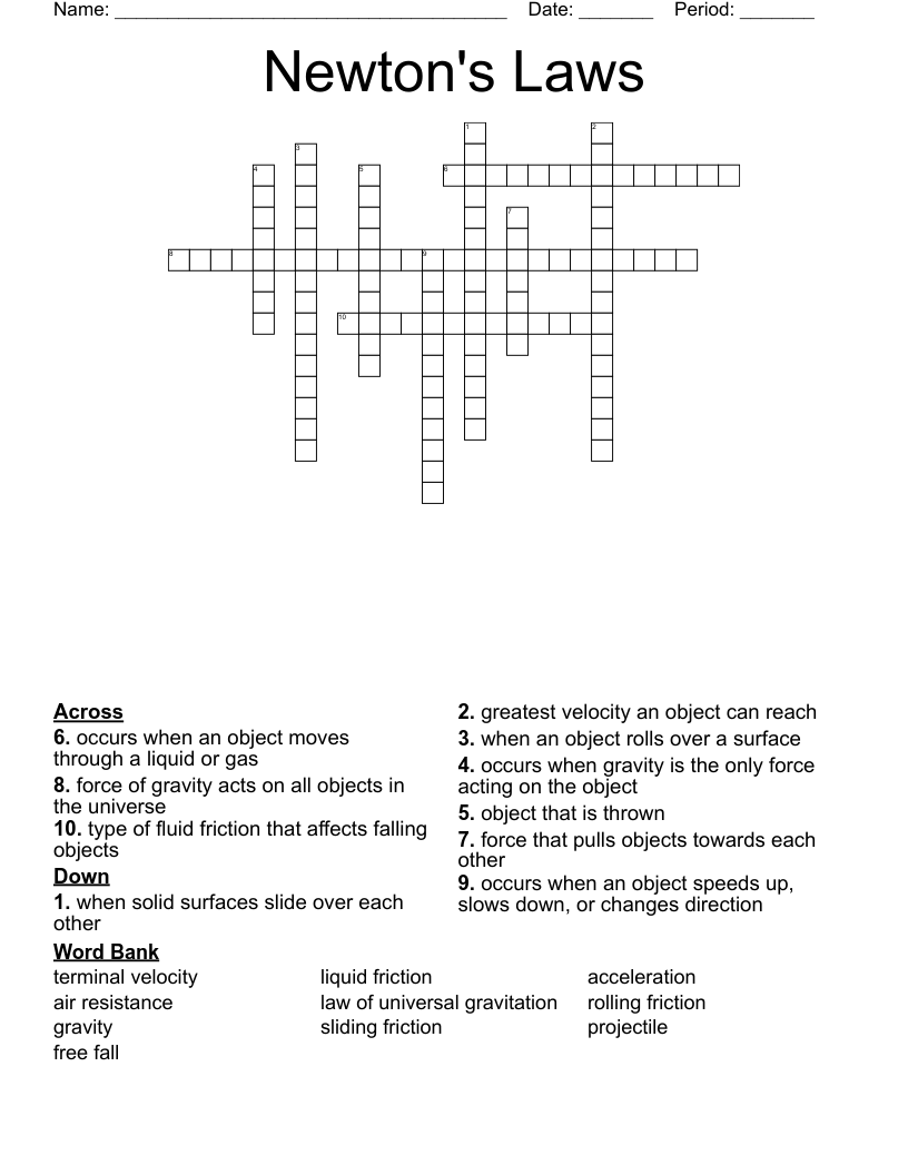 Newton's Laws Crossword