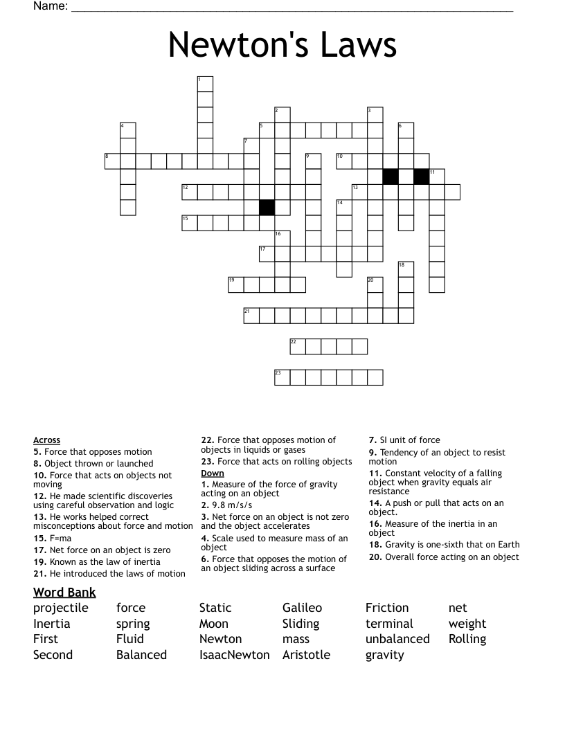 Newton's Laws Crossword