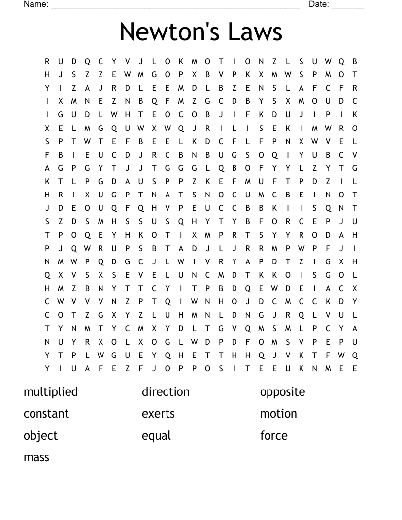 Newton's Laws Word Search