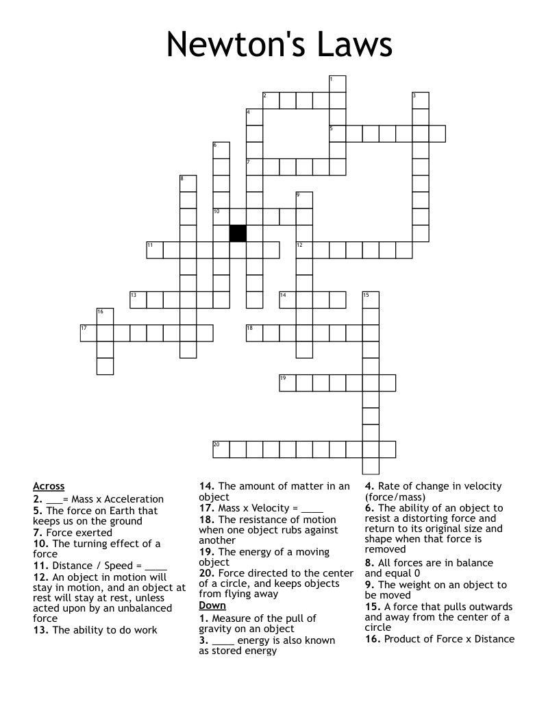 Newton's Laws Crossword