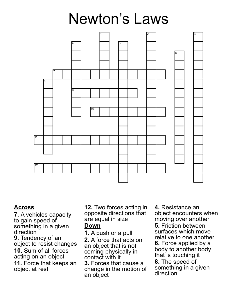 Newton’s Laws Crossword