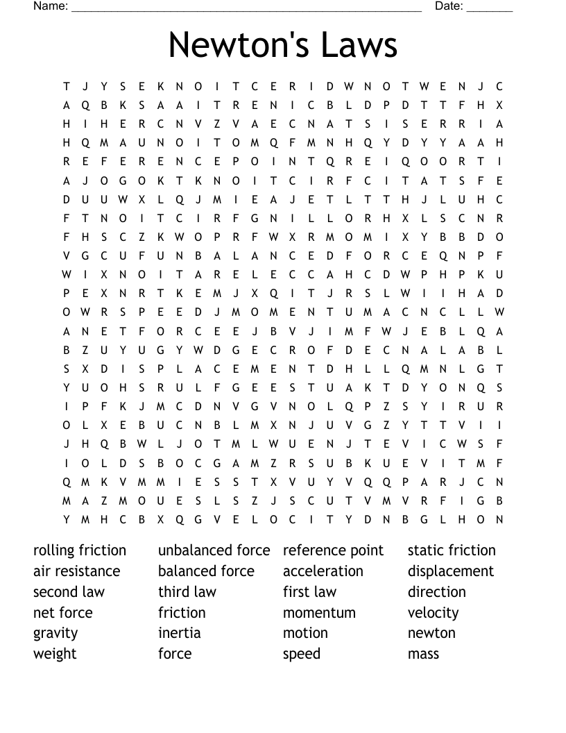 Newton's Laws Word Search