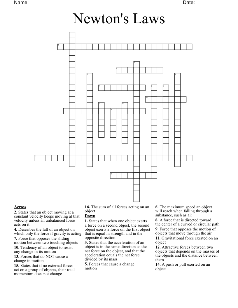 Newton's Laws Crossword