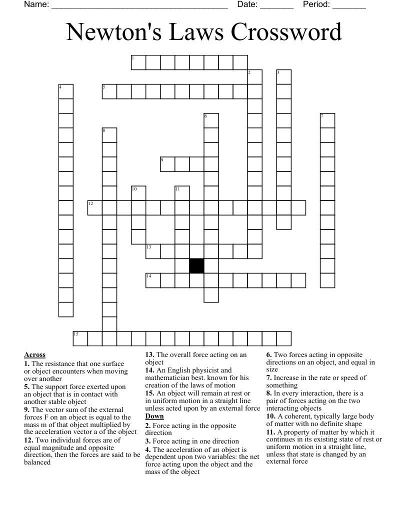 Newton's Laws Crossword