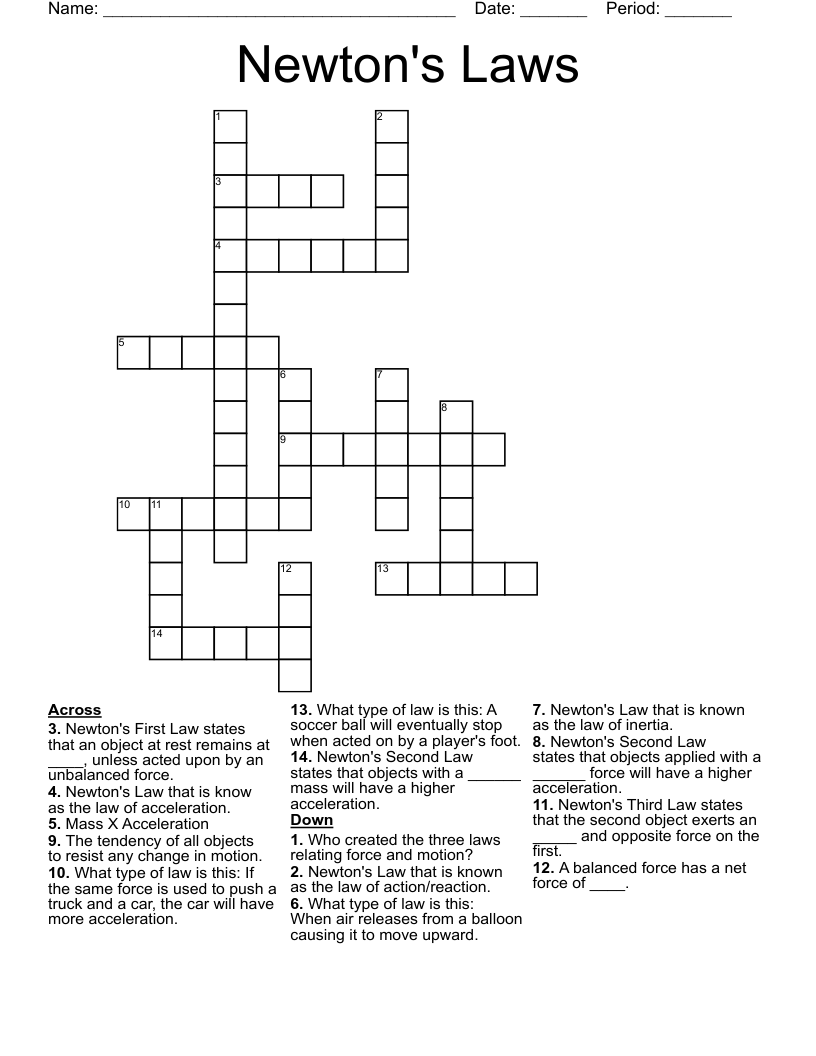 Newton's Laws  Crossword