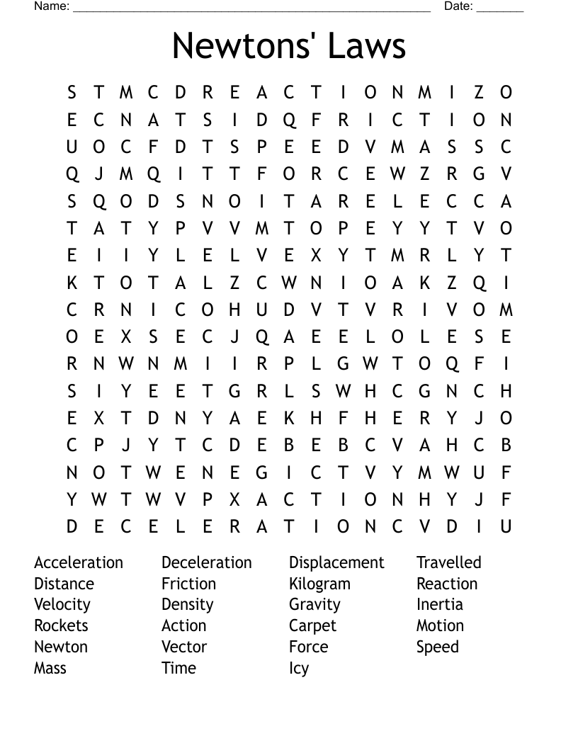 Newtons' Laws  Word Search