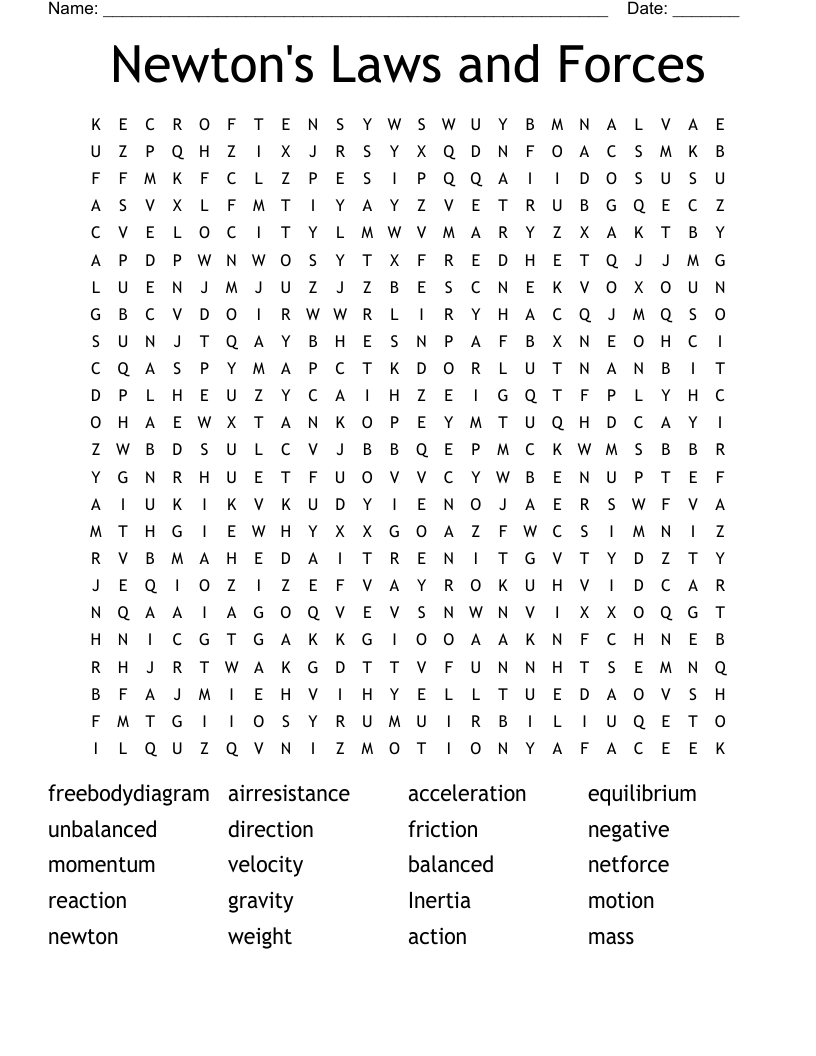 Newton's Laws and Forces Word Search