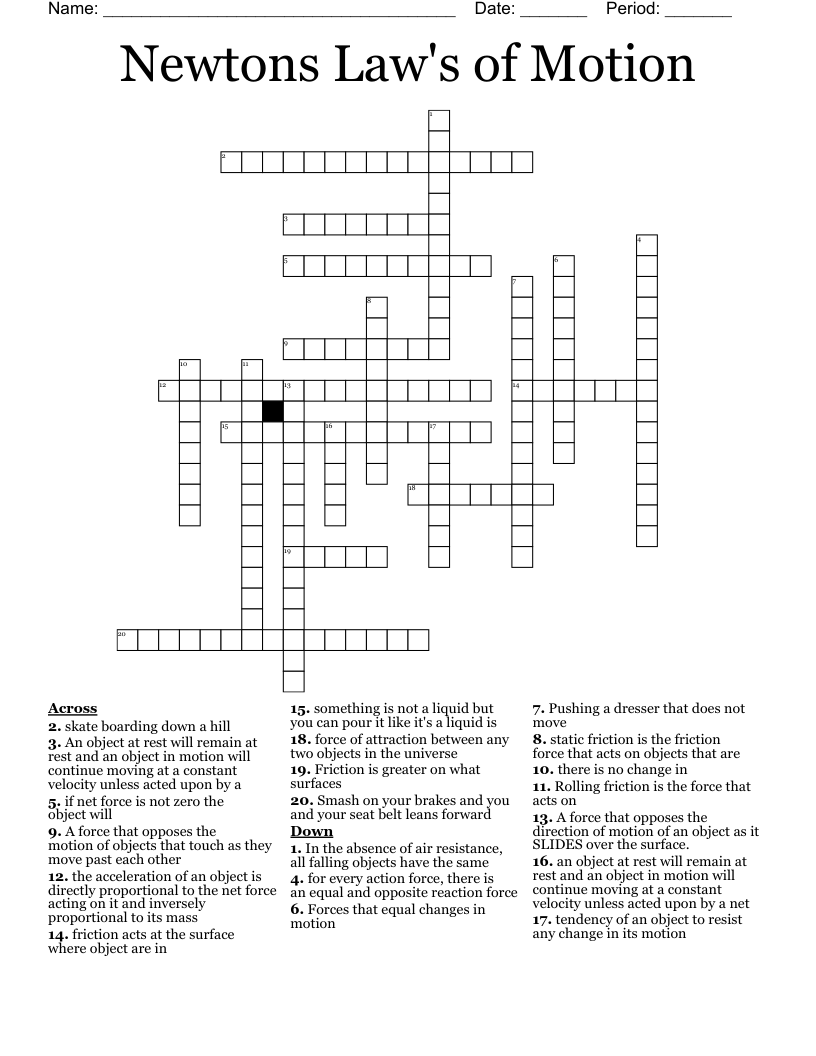 Newtons Law's of Motion Crossword