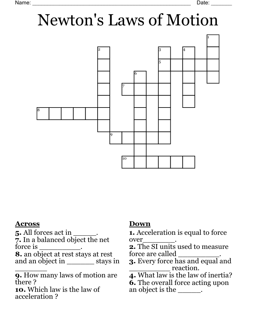 Newton's Laws of Motion Crossword